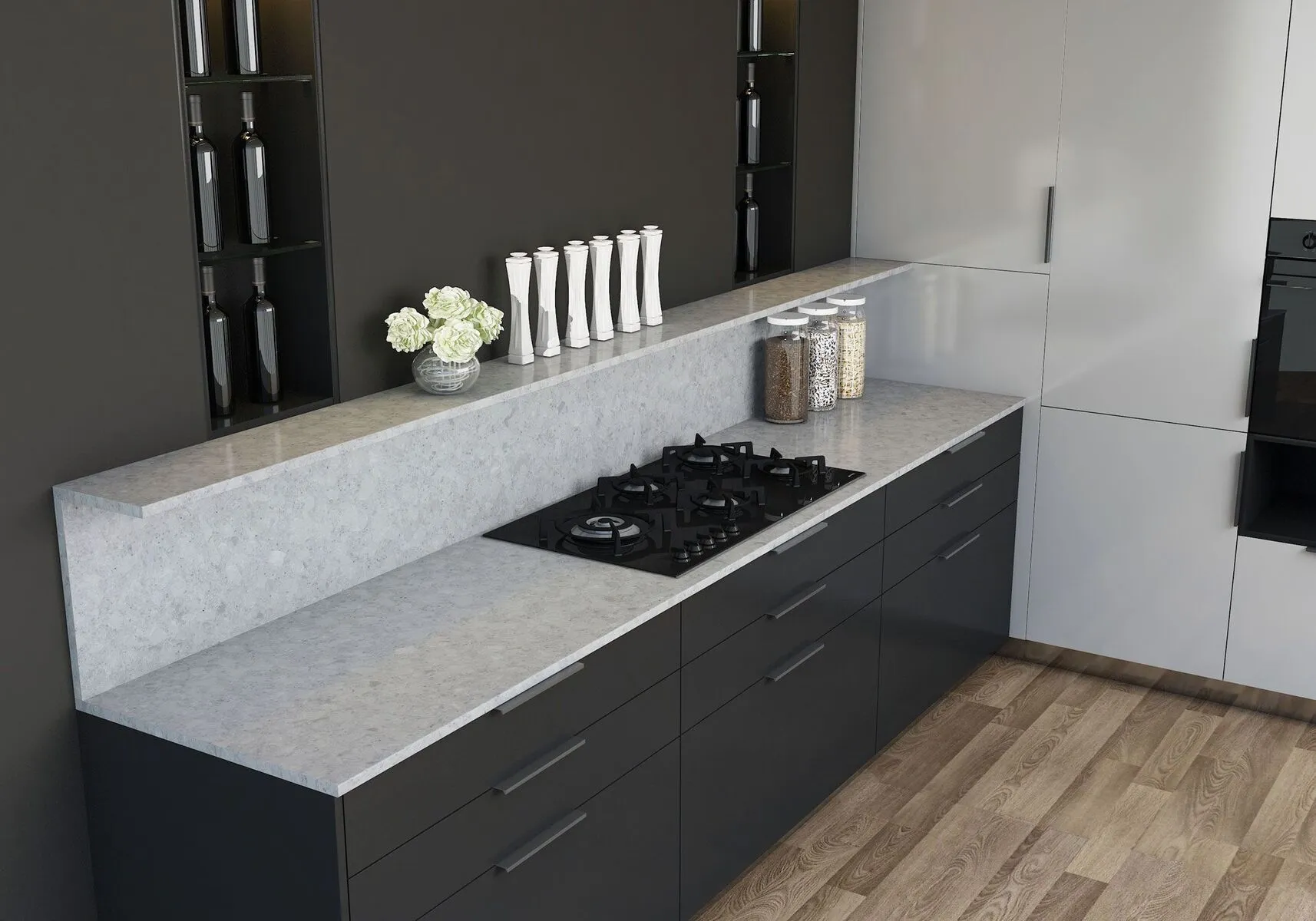 Image of installed Vicostone Terreno Quartz countertops