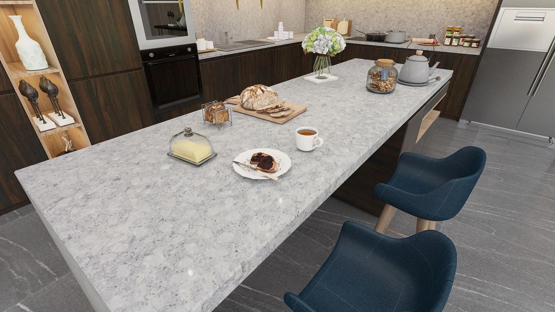 Image of installed Vicostone Terreno Quartz countertops