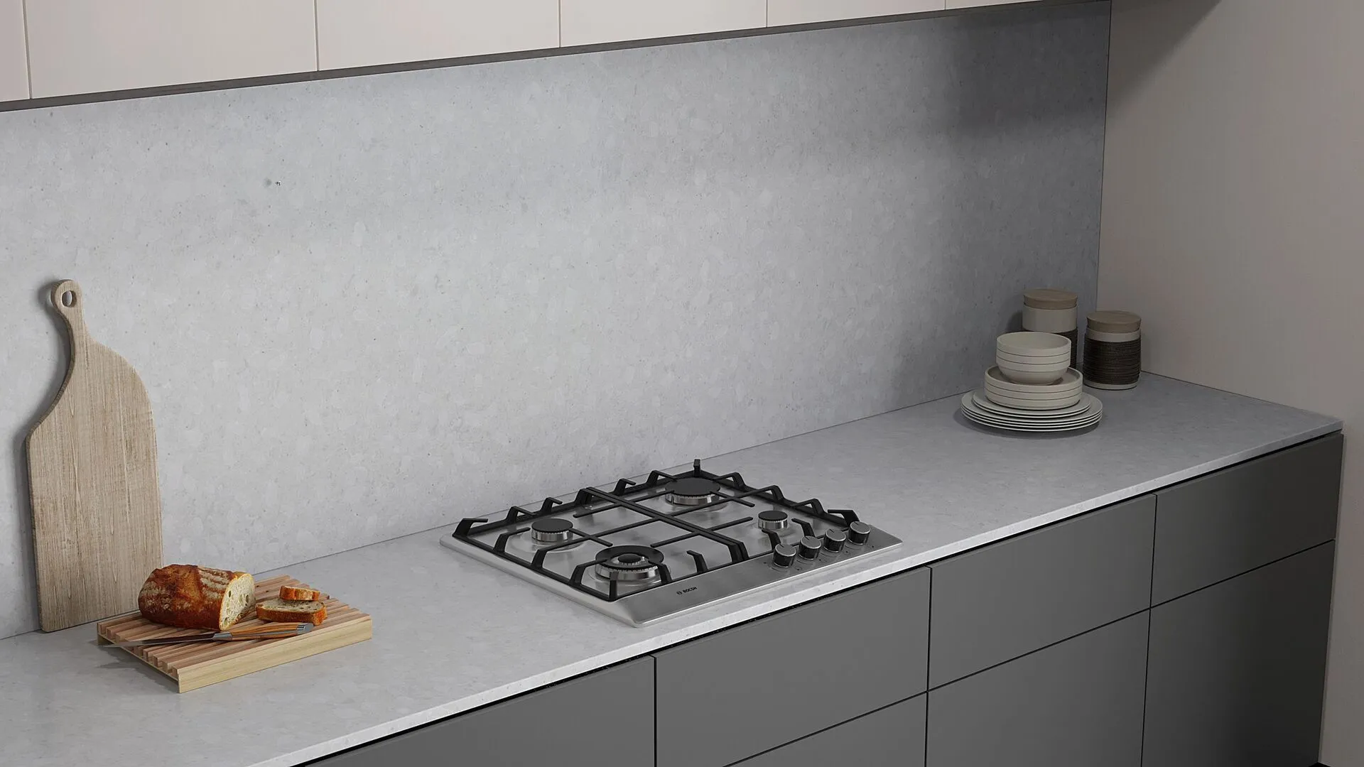 Image of installed Vicostone Terreno Quartz countertops
