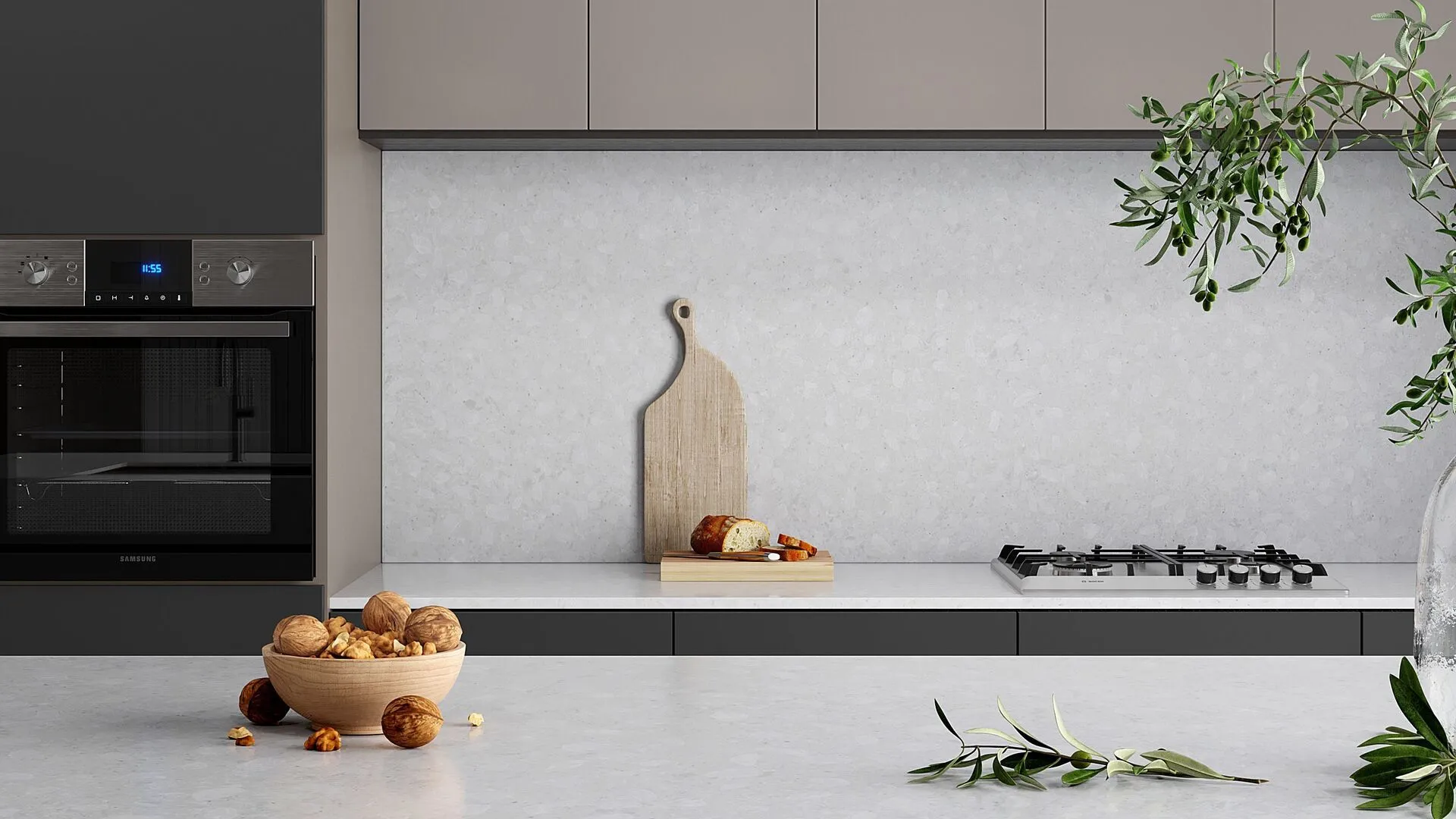 Image of installed Vicostone Terreno Quartz countertops