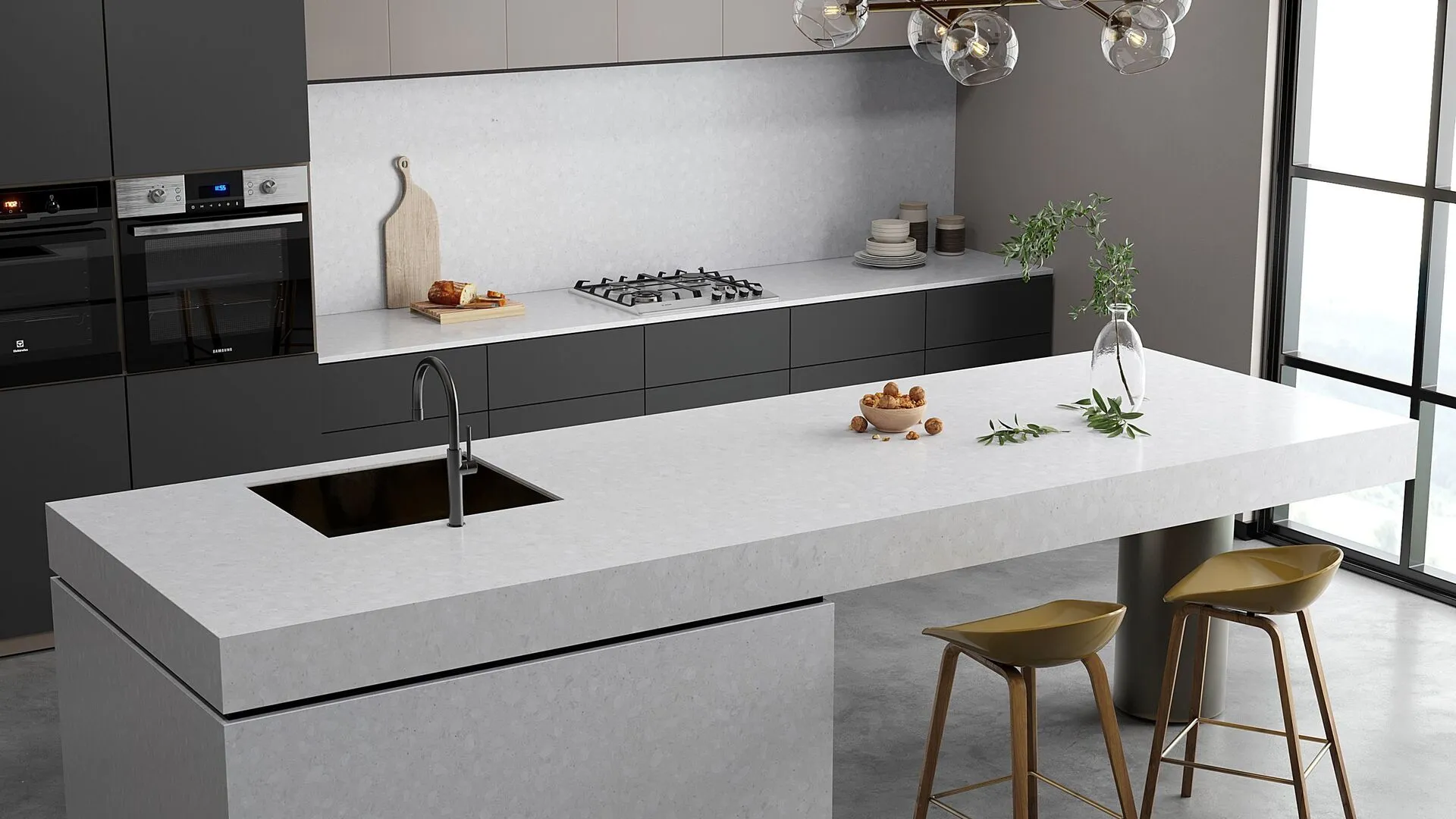 Image of installed Vicostone Terreno Quartz countertops