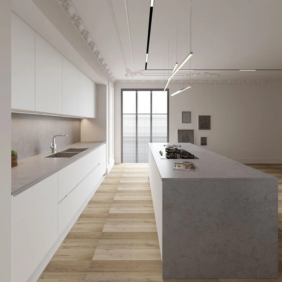 Image of installed Vicostone Monterosa Quartz countertops