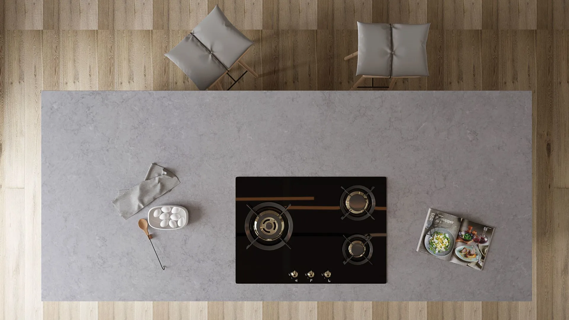 Image of installed Vicostone Monterosa Quartz countertops