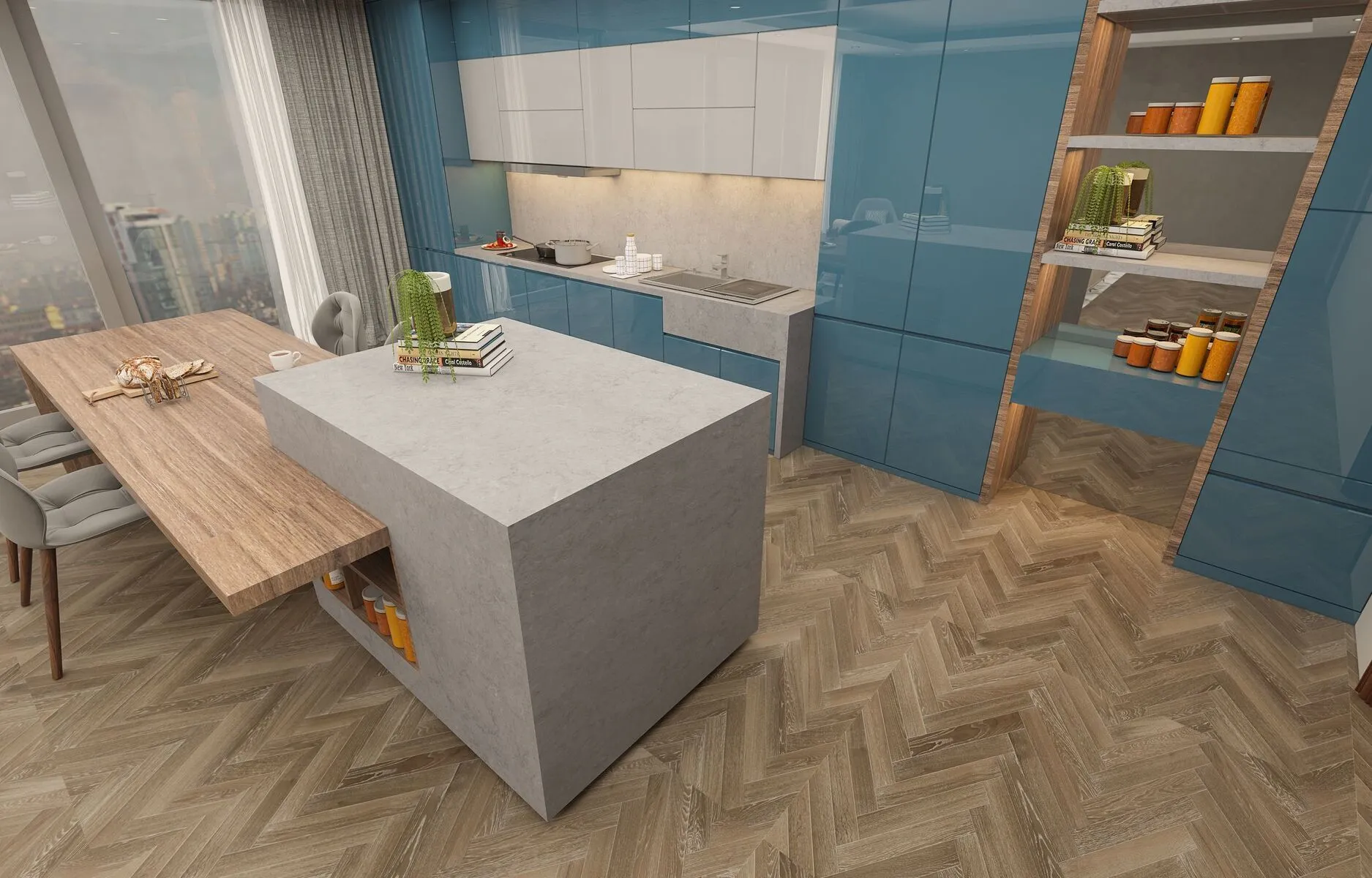 Image of installed Vicostone Monterosa Quartz countertops
