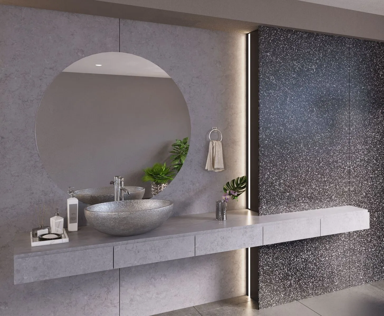 Image of installed Vicostone Monterosa Quartz countertops