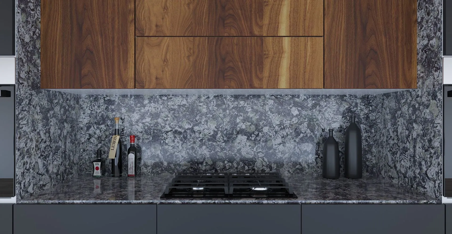 Image of installed Vicostone Azul Aran Quartz countertops