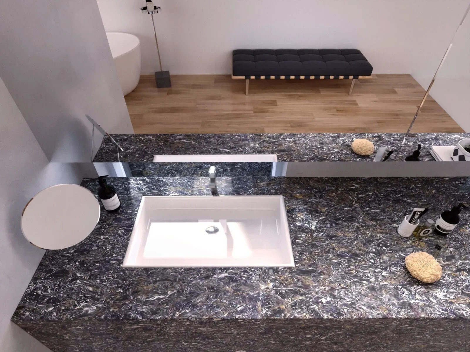 Image of installed Vicostone Cosmic Black Quartz countertops