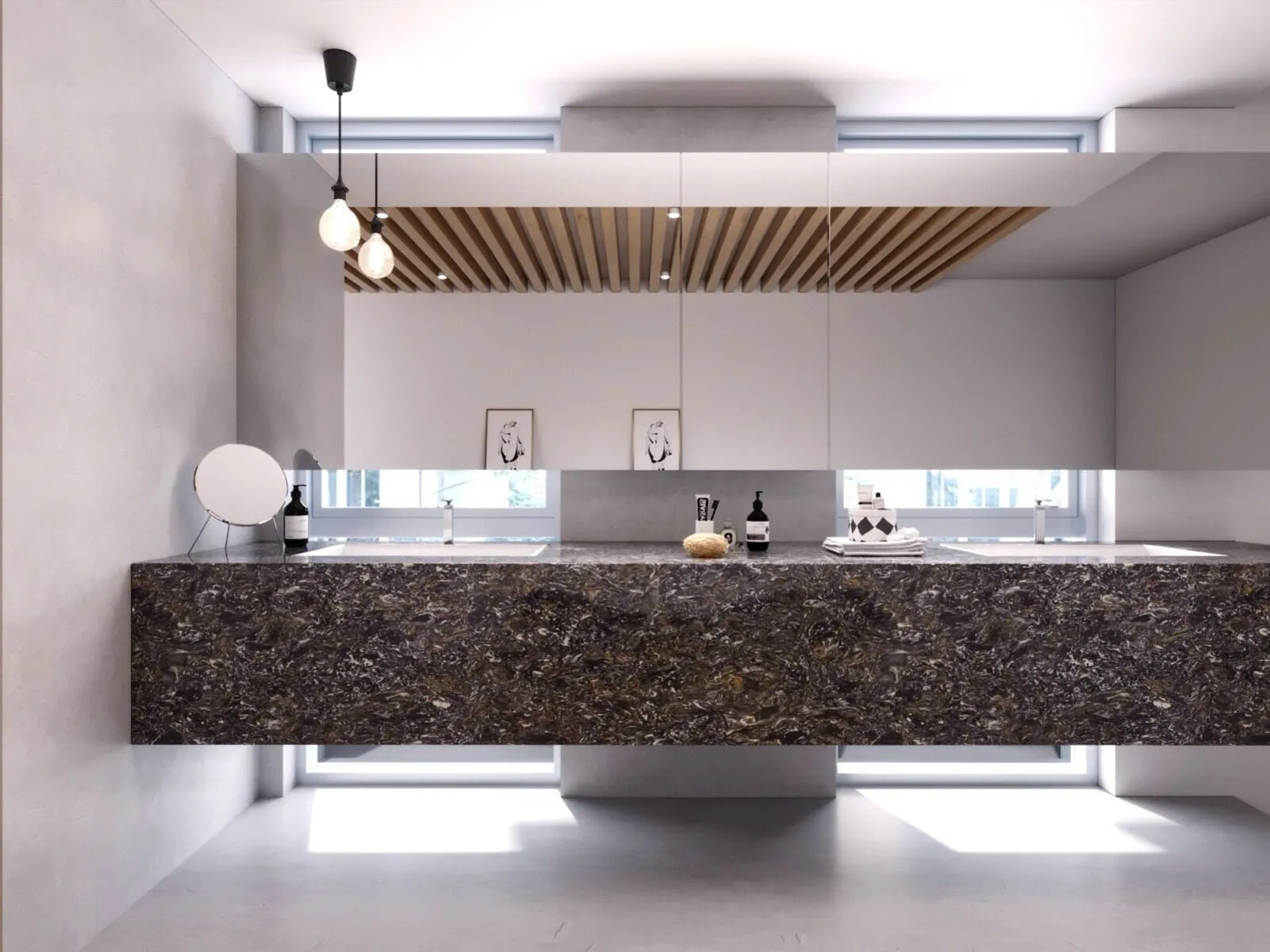 Image of installed Vicostone Cosmic Black Quartz countertops