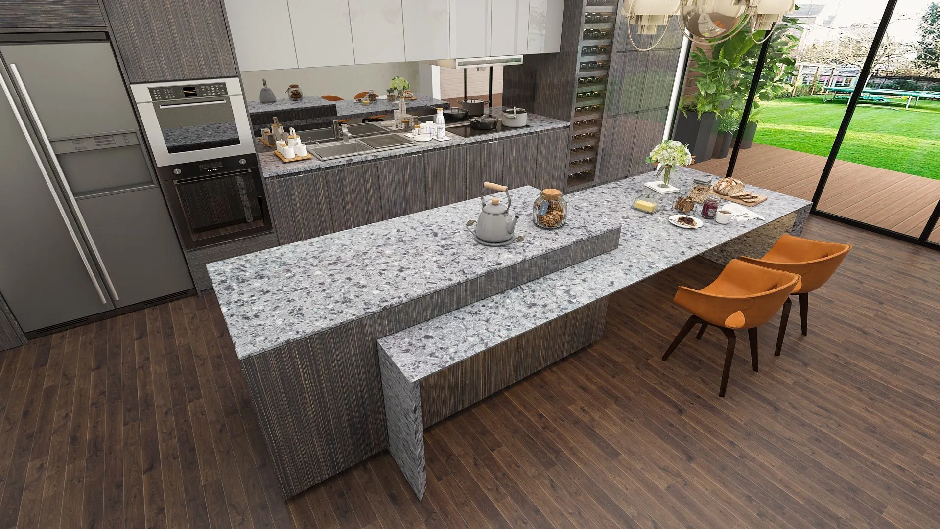 Image of installed Vicostone Squalo Quartz countertops
