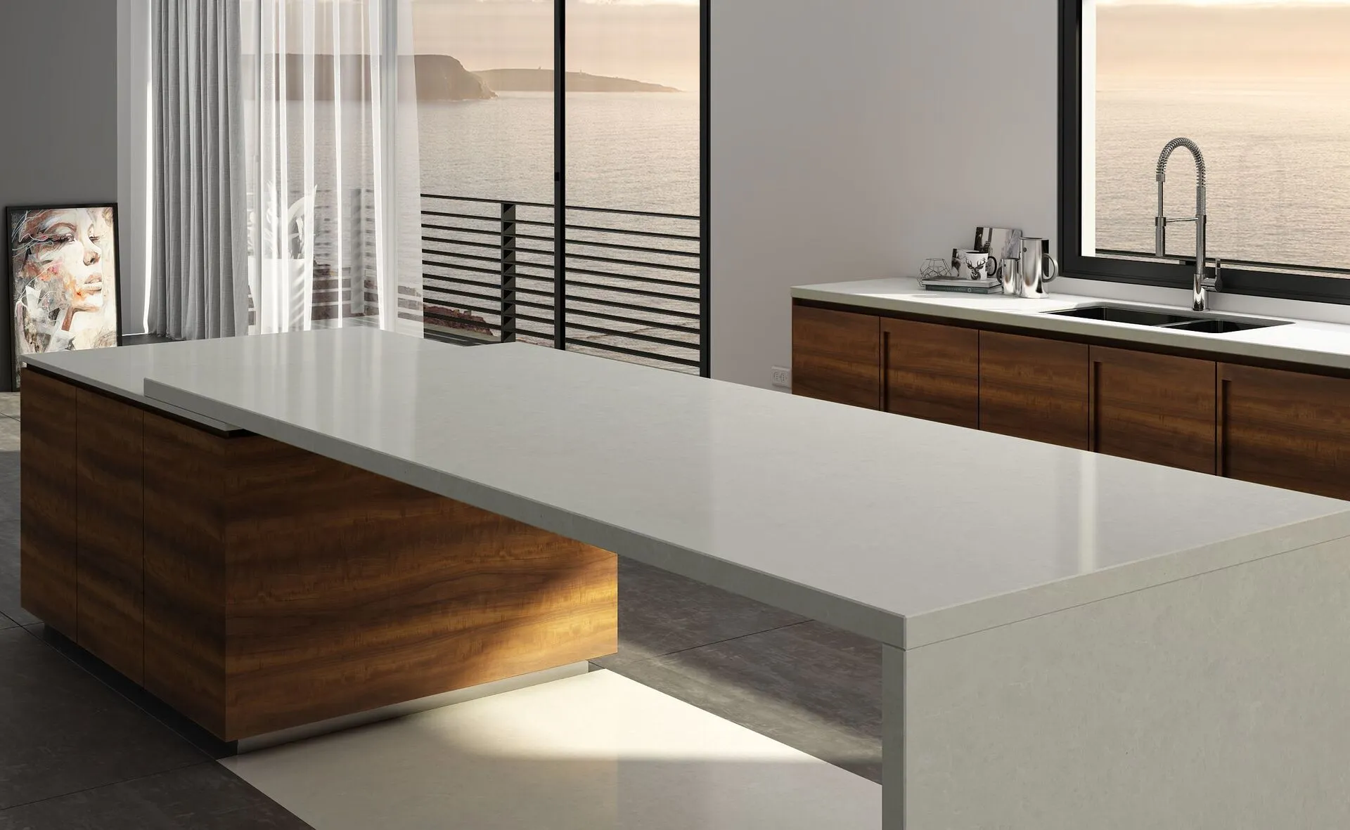 Image of installed Vicostone Dolce Vita Quartz countertops