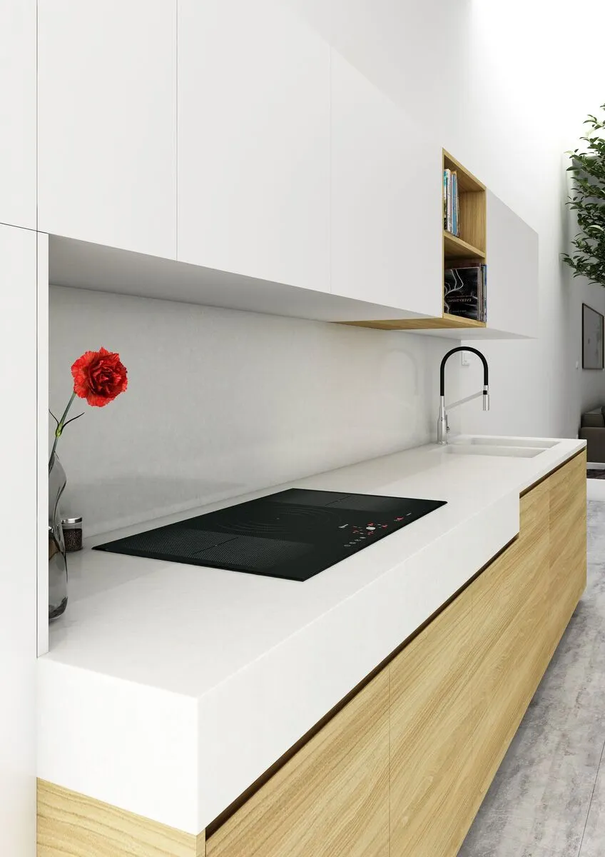 Image of installed Vicostone Galaxy Grey Quartz countertops
