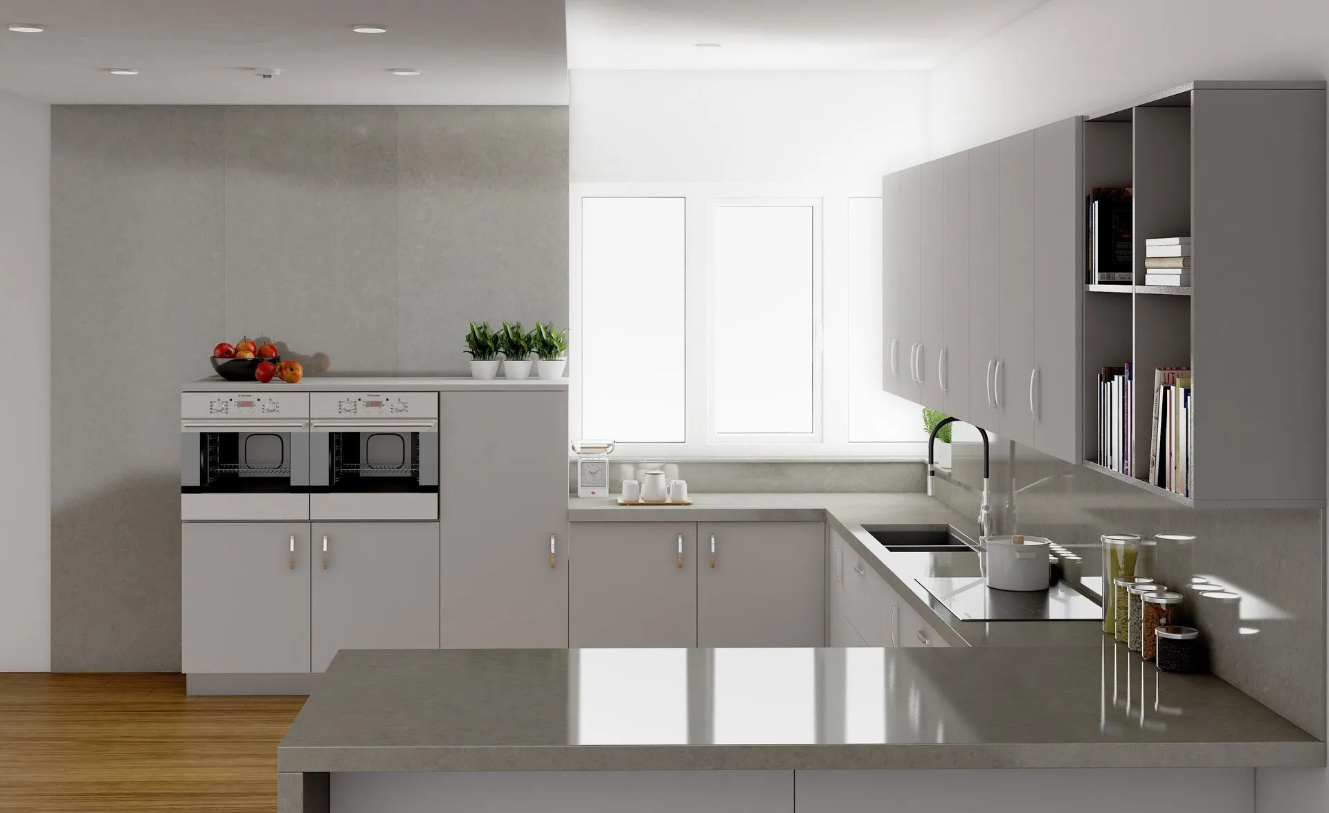 Image of installed Vicostone Cafe Gris Quartz countertops