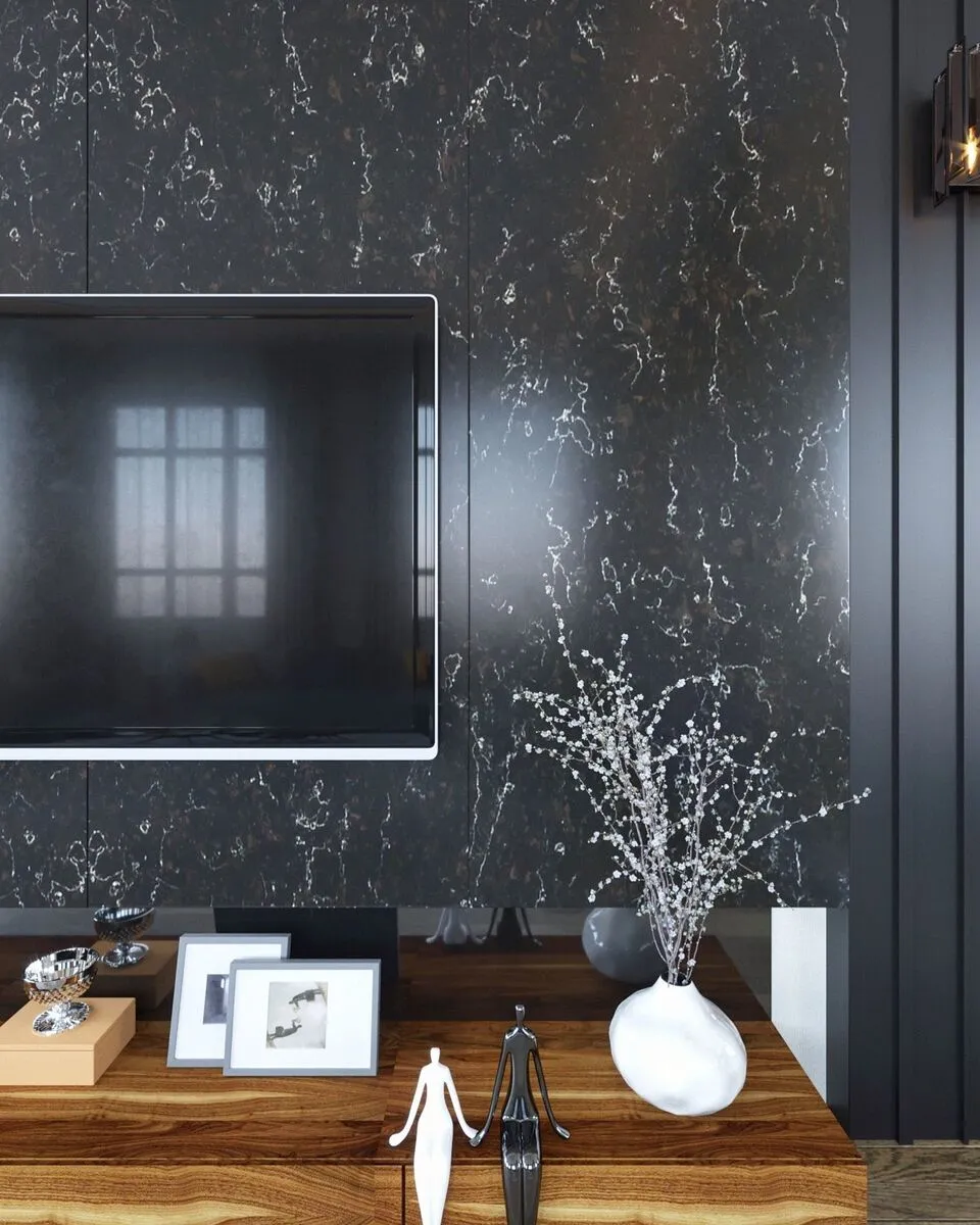 Image of installed Vicostone Java Noir Quartz countertops