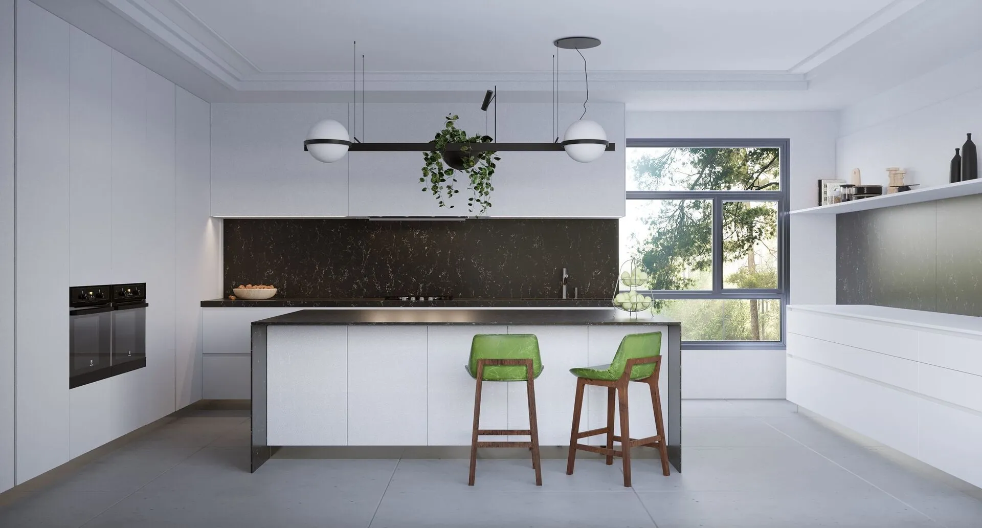 Image of installed Vicostone Java Noir Quartz countertops