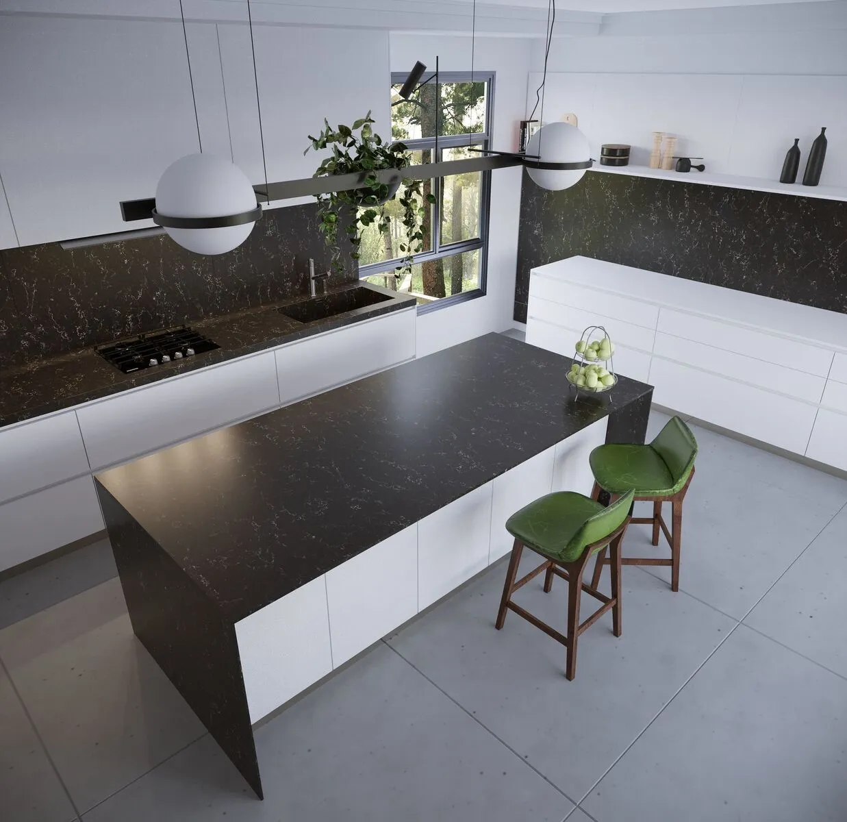 Image of installed Vicostone Java Noir Quartz countertops