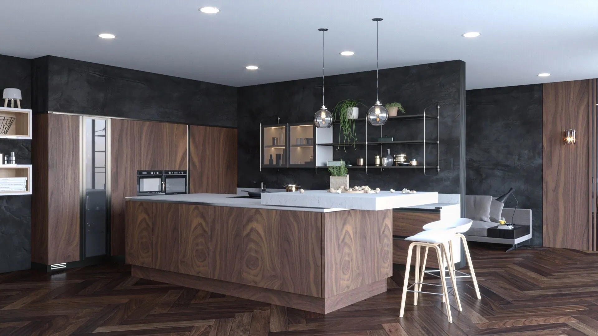Image of installed Vicostone Crema Chiffon Grey Quartz countertops