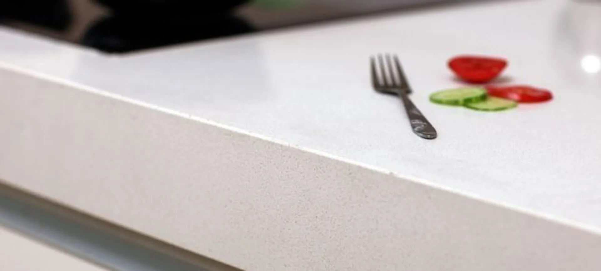 Image of installed Vicostone Milky White Quartz countertops