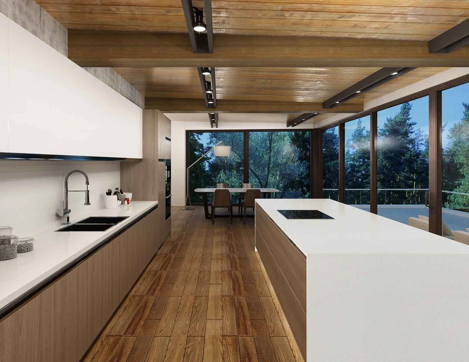 Image of installed Vicostone Crystal Salt Quartz countertops