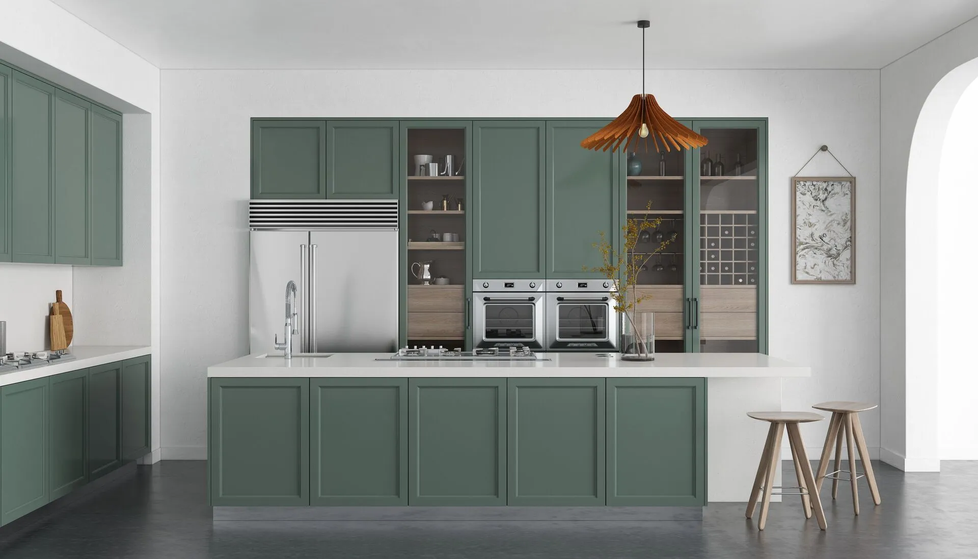 Image of installed Vicostone Alpine Quartz countertops