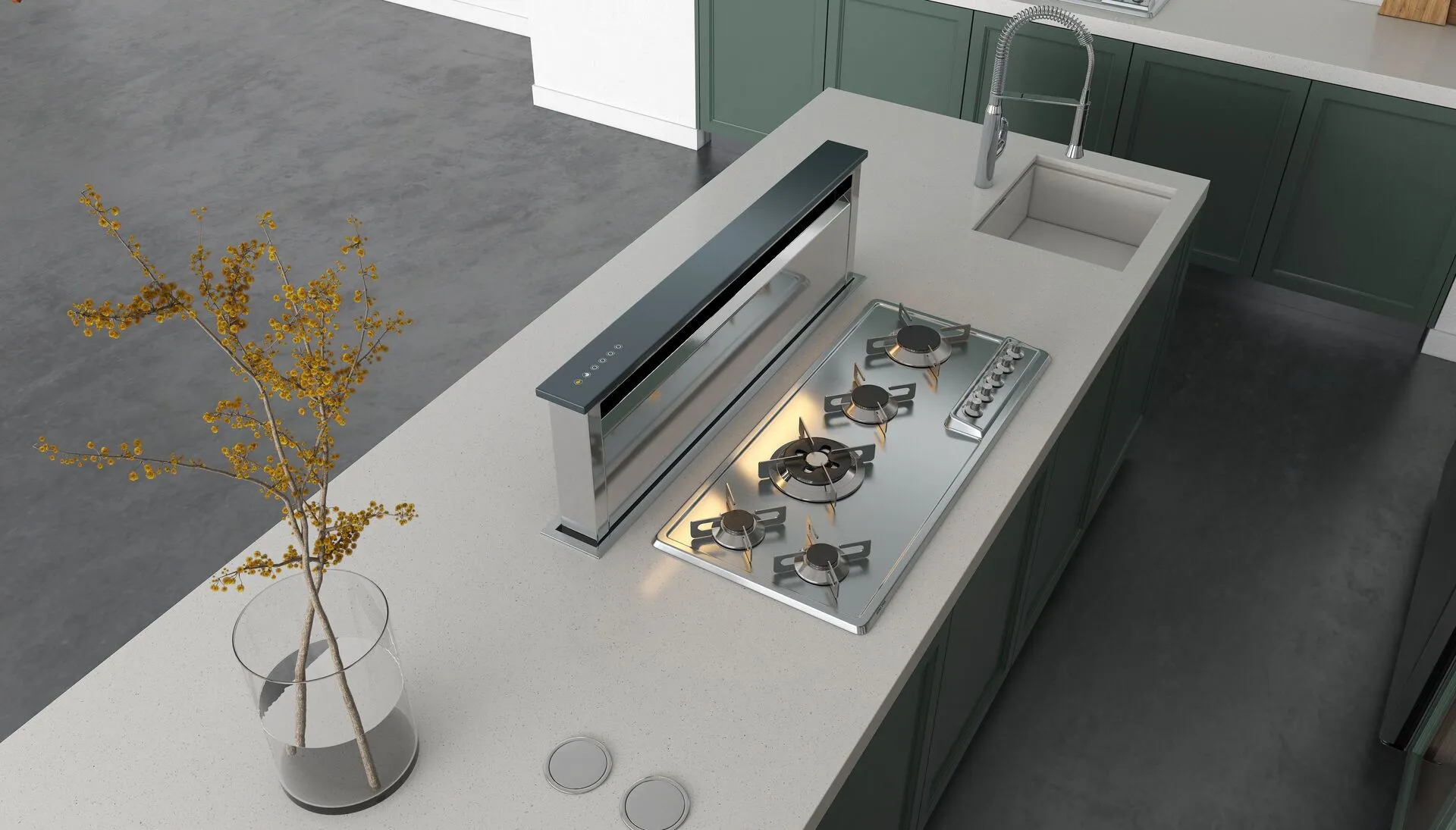 Image of installed Vicostone Alpine Quartz countertops