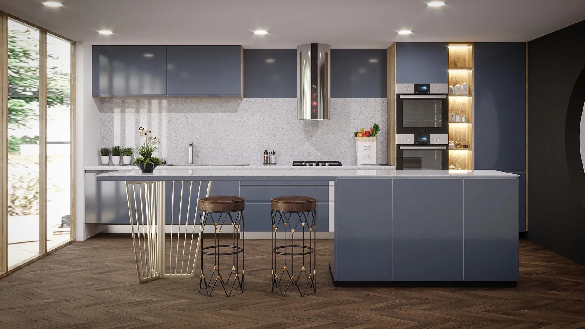 Image of installed Vicostone Castelo Grey Quartz countertops