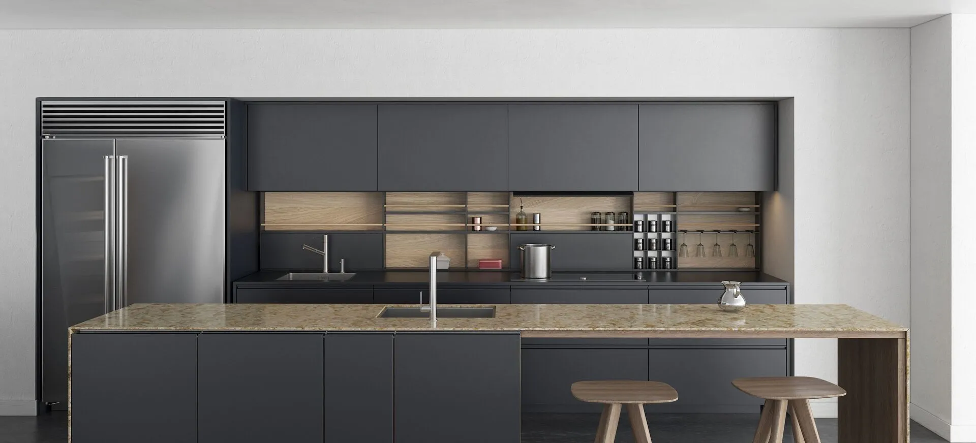 Image of installed Vicostone Silver Sea Brown Quartz countertops