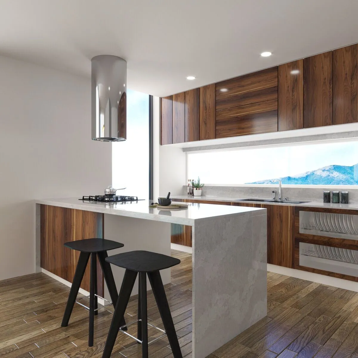 Image of installed Vicostone Olympus White Grey Quartz countertops