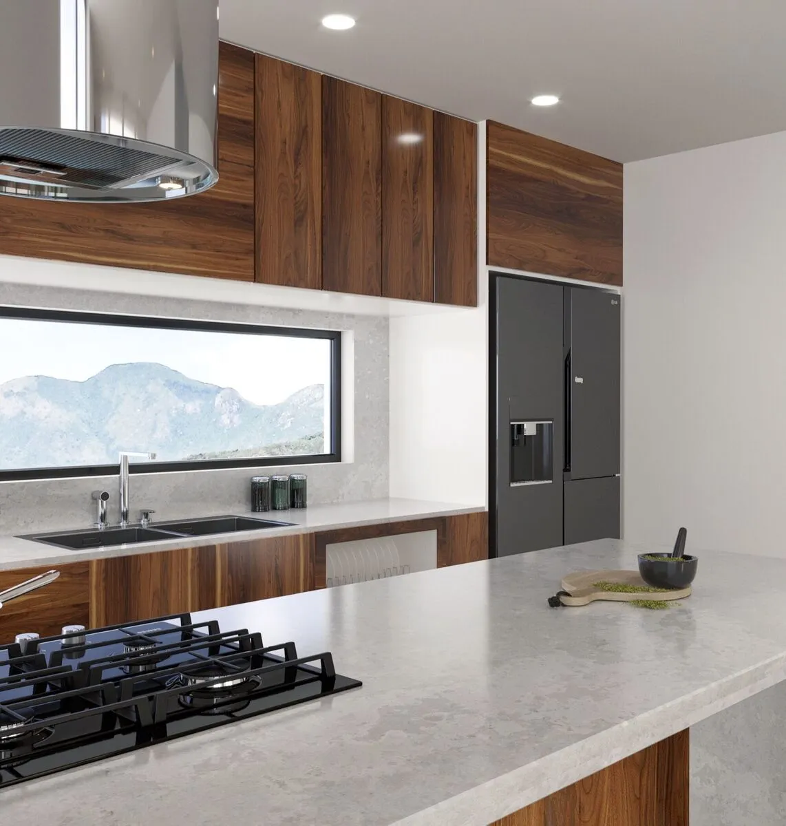 Image of installed Vicostone Olympus White Grey Quartz countertops