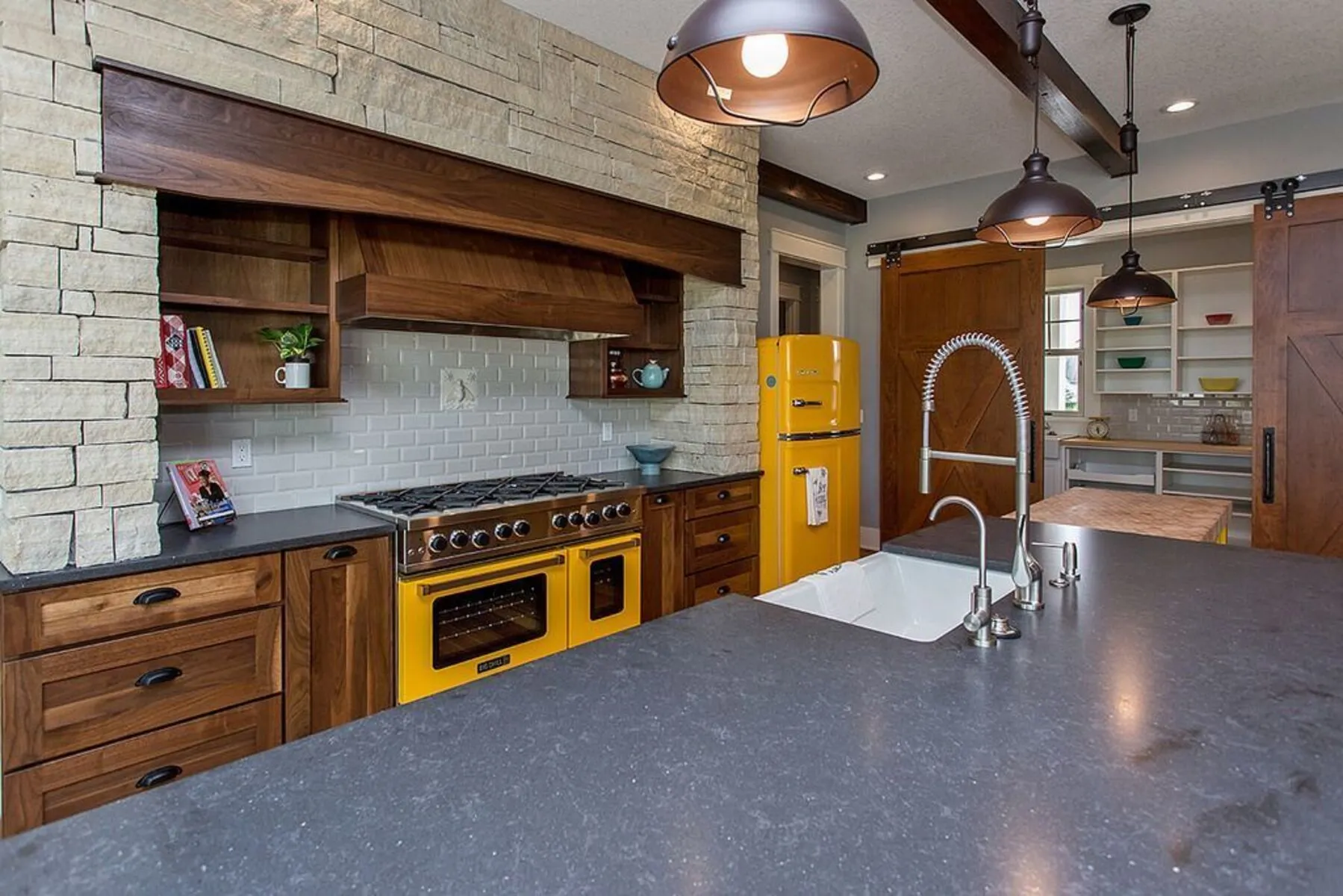 Image of installed Vicostone Belgium Blue Black Quartz countertops