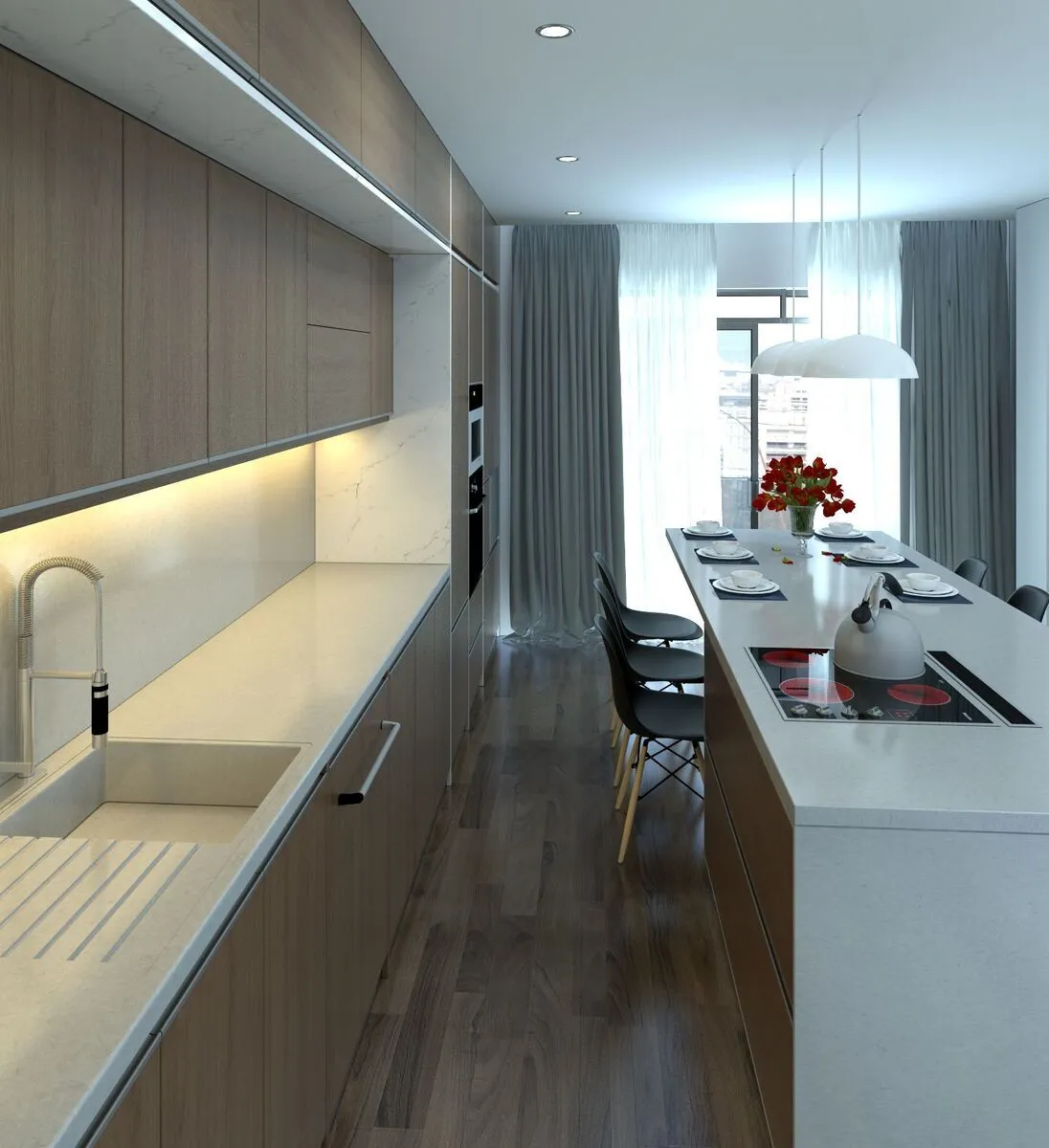 Image of installed Vicostone Avalon Quartz countertops