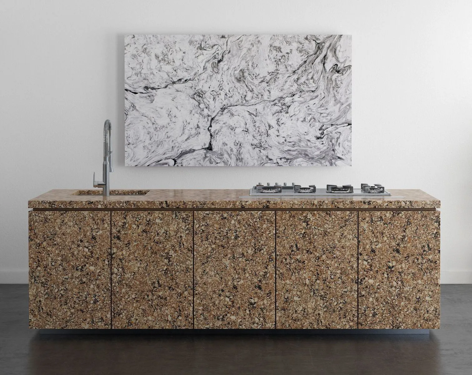Image of installed Vicostone Carmen Brown Quartz countertops
