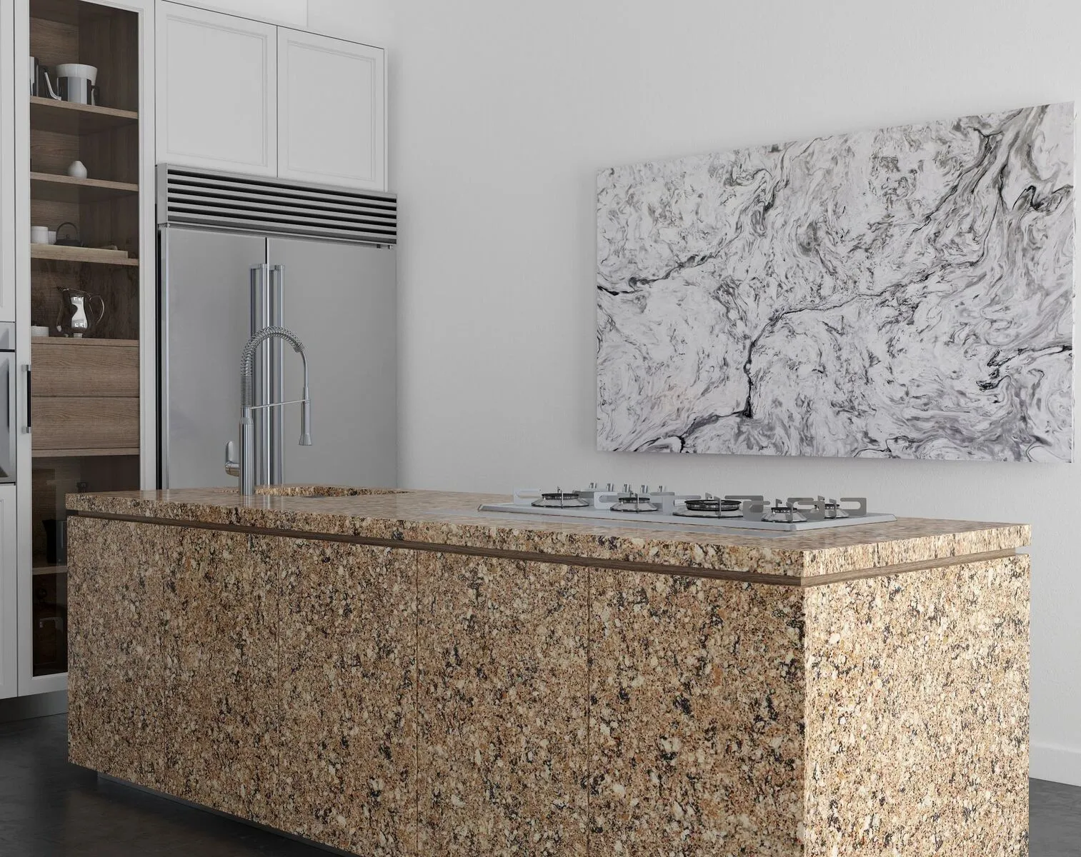 Image of installed Vicostone Carmen Brown Quartz countertops
