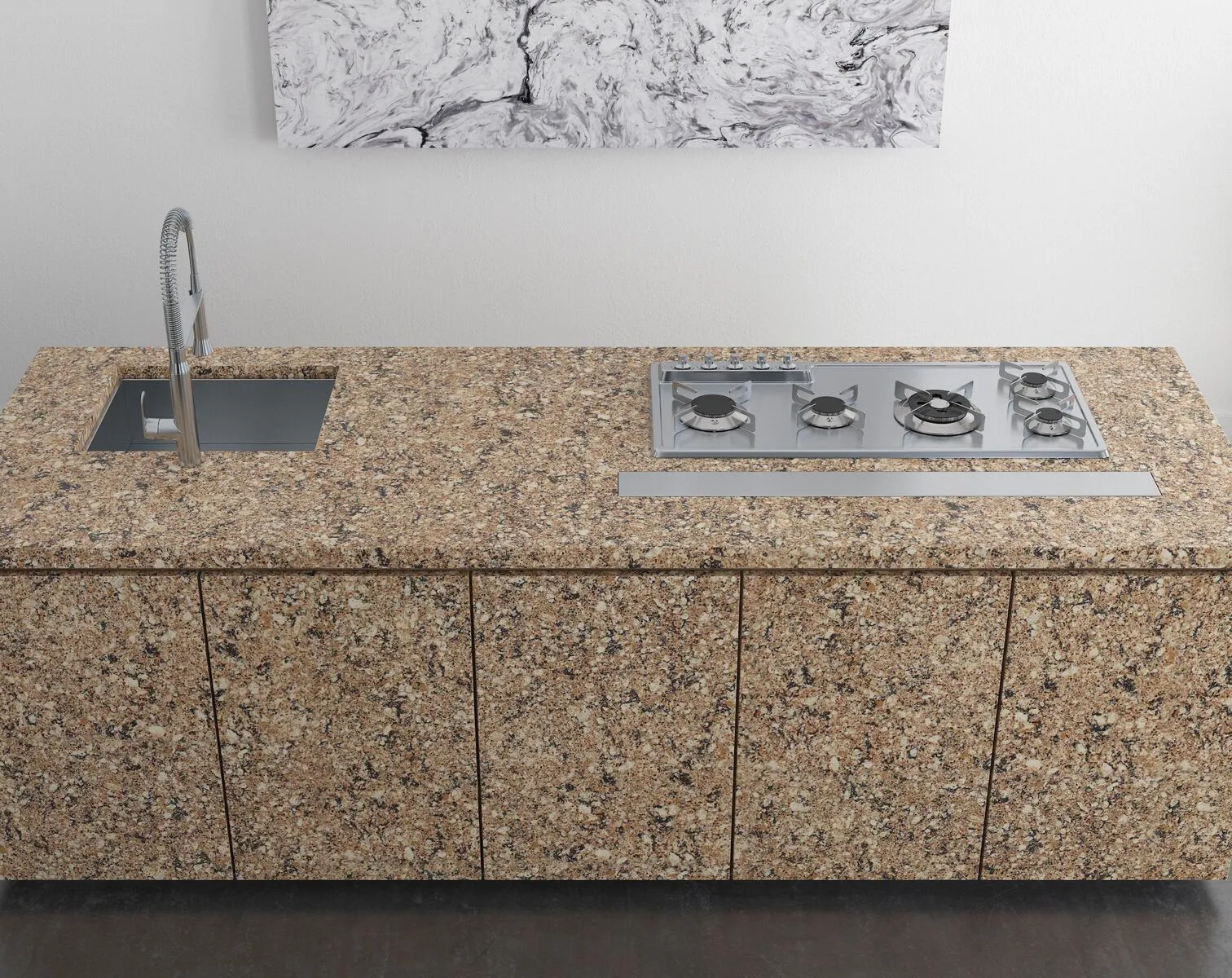 Image of installed Vicostone Carmen Brown Quartz countertops
