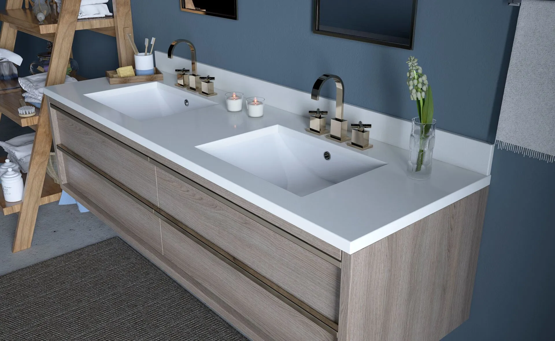 Image of installed Vicostone Stellar Quartz countertops