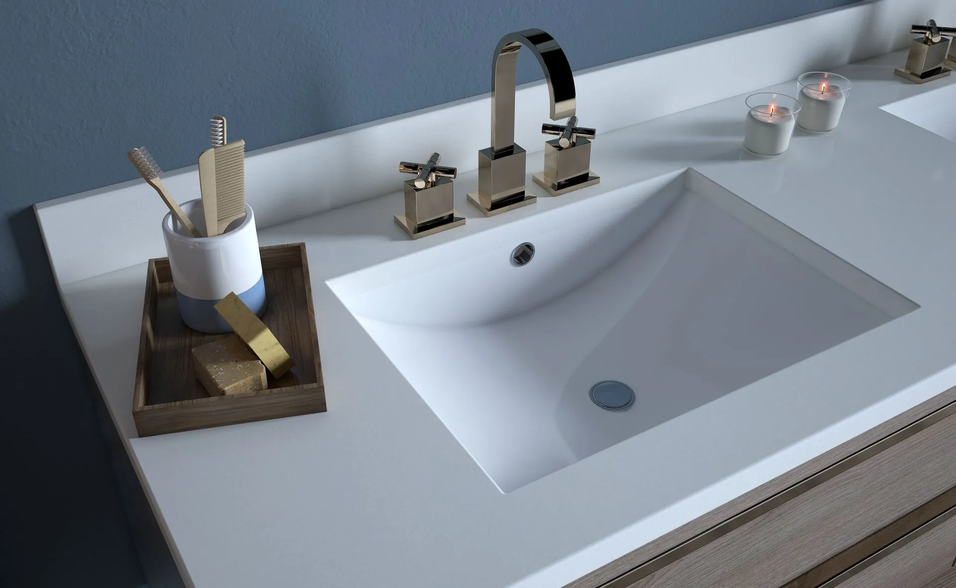 Image of installed Vicostone Stellar Quartz countertops