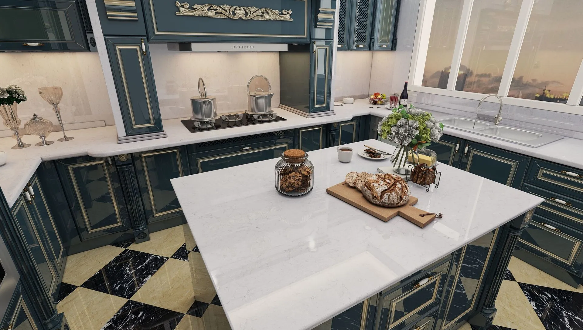Image of installed Vicostone Ceres Quartz countertops