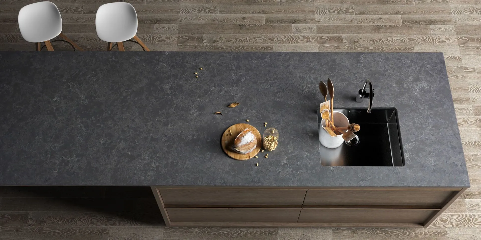 Image of installed Vicostone Tartufo Quartz countertops