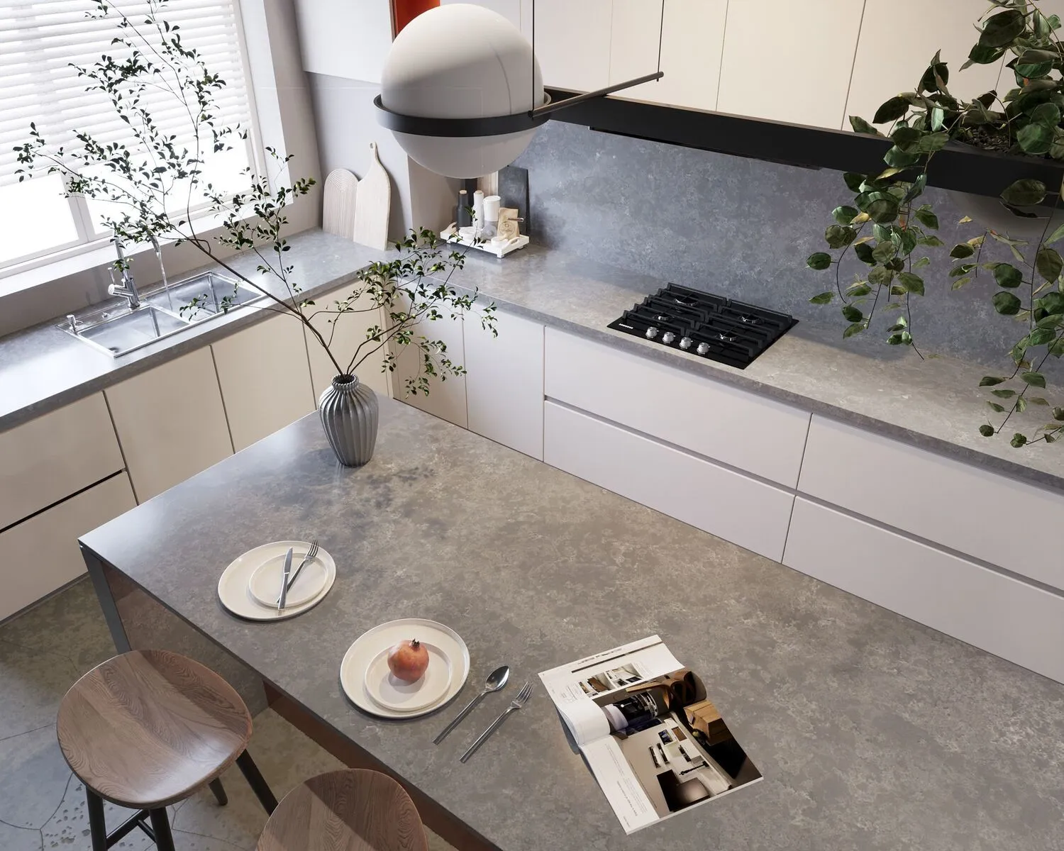 Image of installed Vicostone Tartufo Quartz countertops