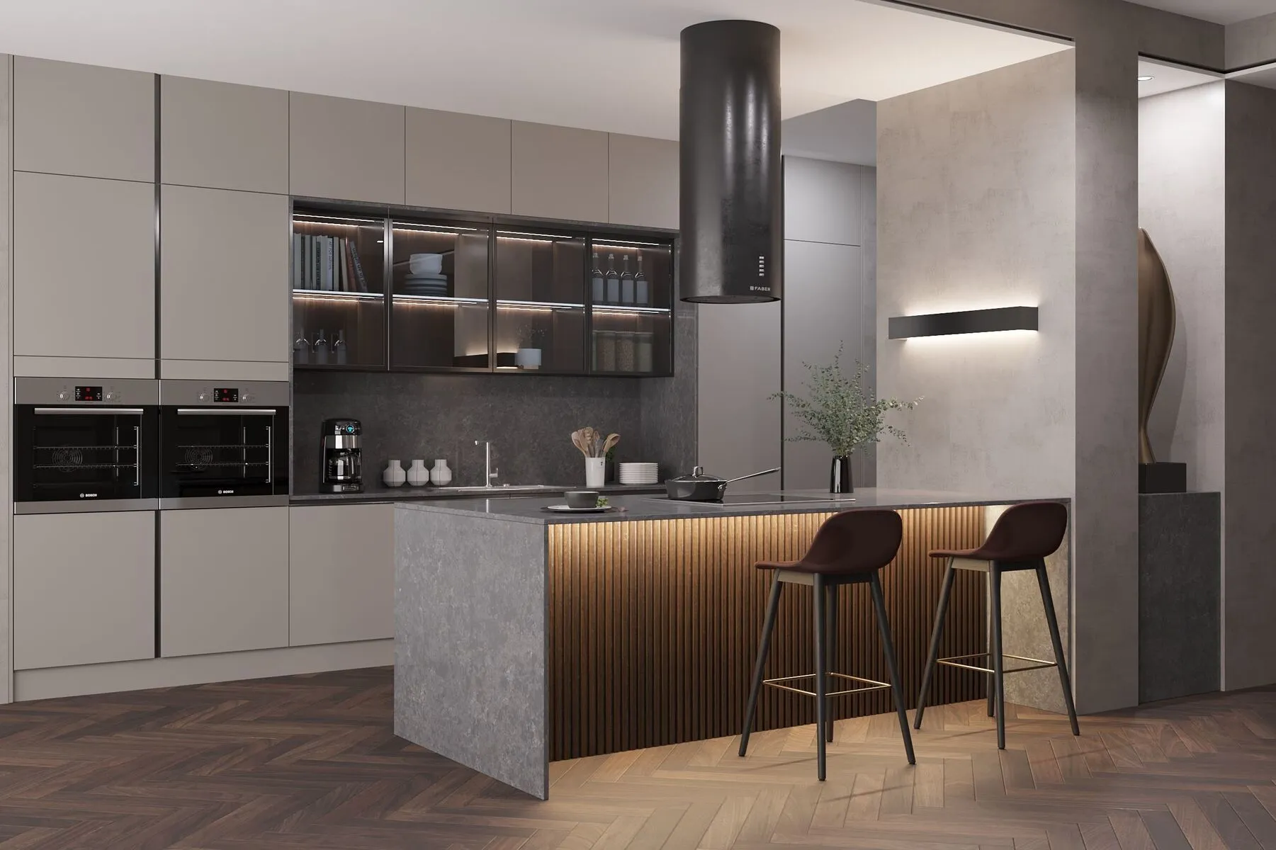 Image of installed Vicostone Tartufo Quartz countertops