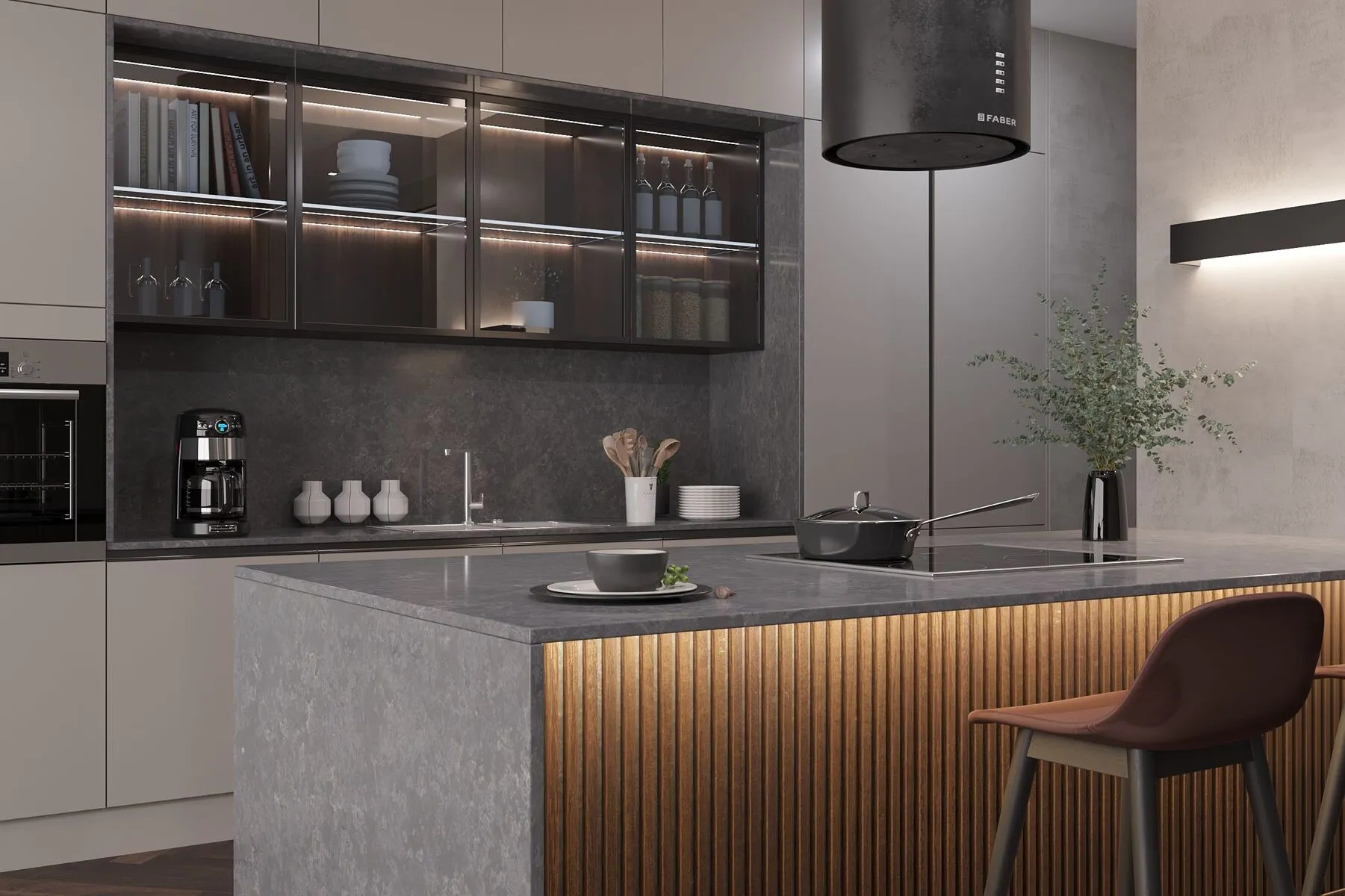 Image of installed Vicostone Tartufo Quartz countertops