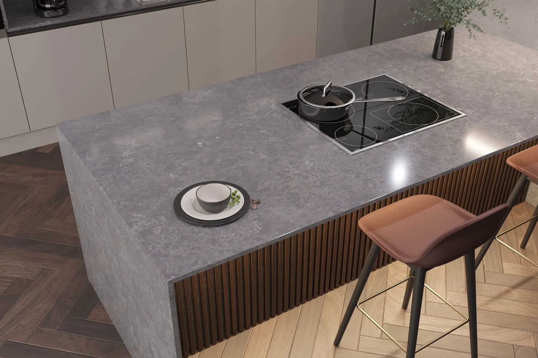 Image of installed Vicostone Tartufo Quartz countertops