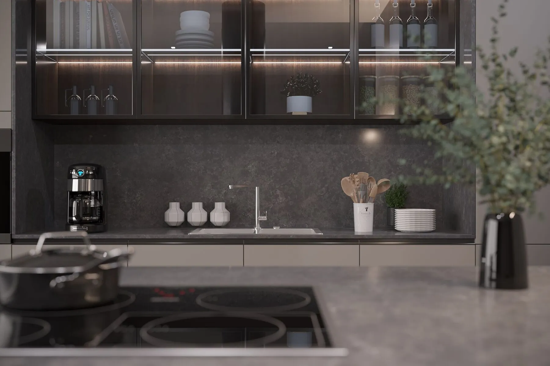 Image of installed Vicostone Tartufo Quartz countertops