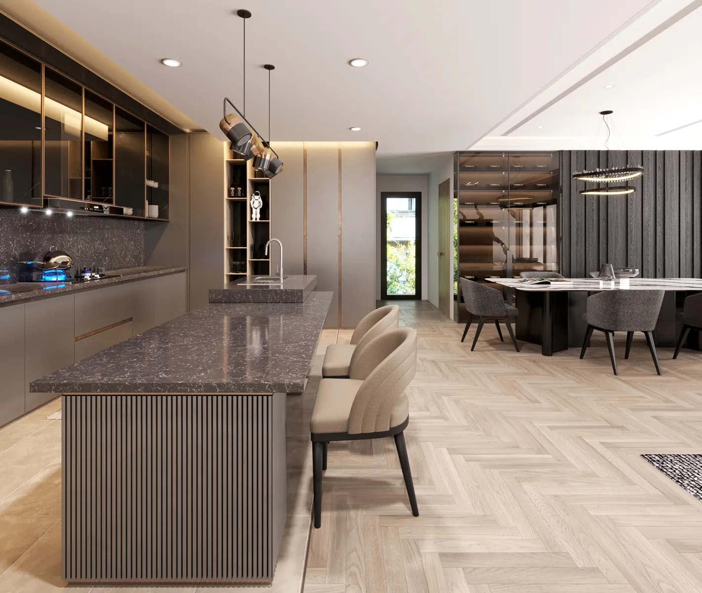Image of installed Vicostone Altissimo Black Quartz countertops