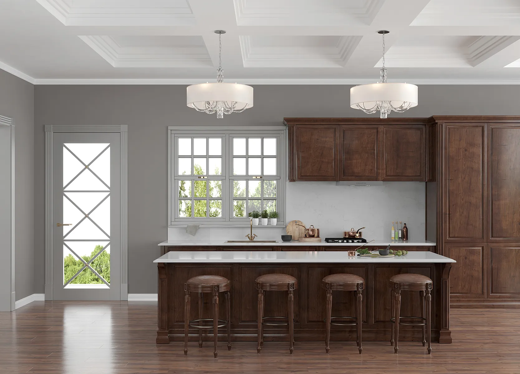 Image of installed Vicostone Aspen White Quartz countertops