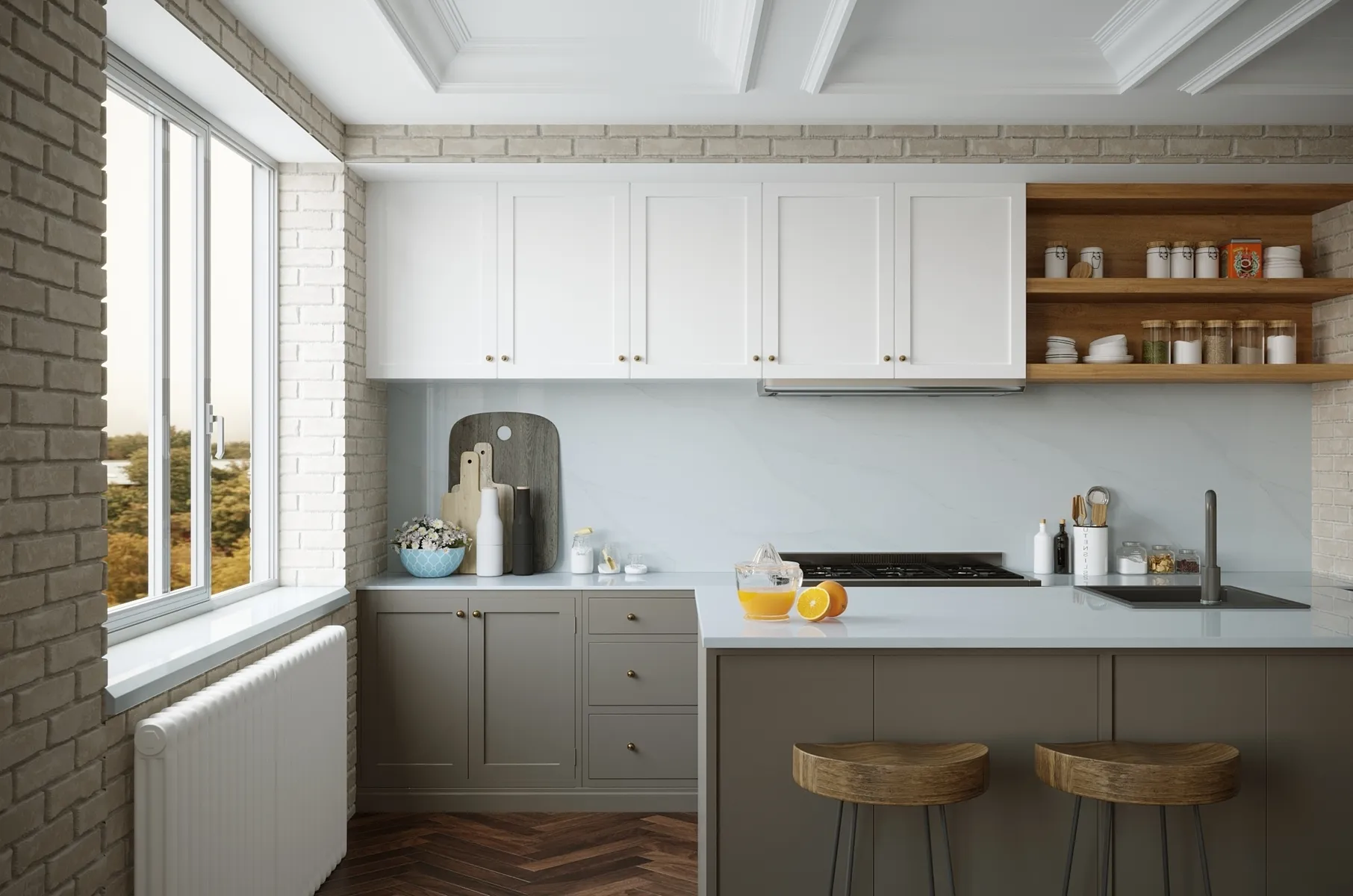 Image of installed Vicostone Bettoglio White Quartz countertops