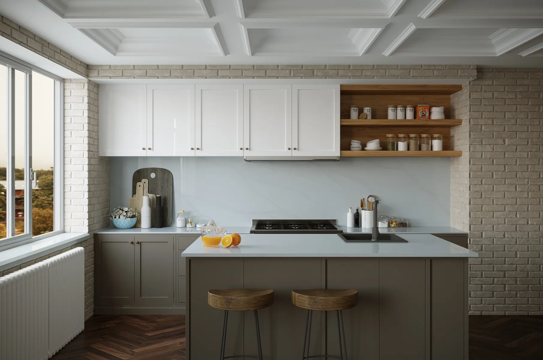 Image of installed Vicostone Bettoglio White Quartz countertops