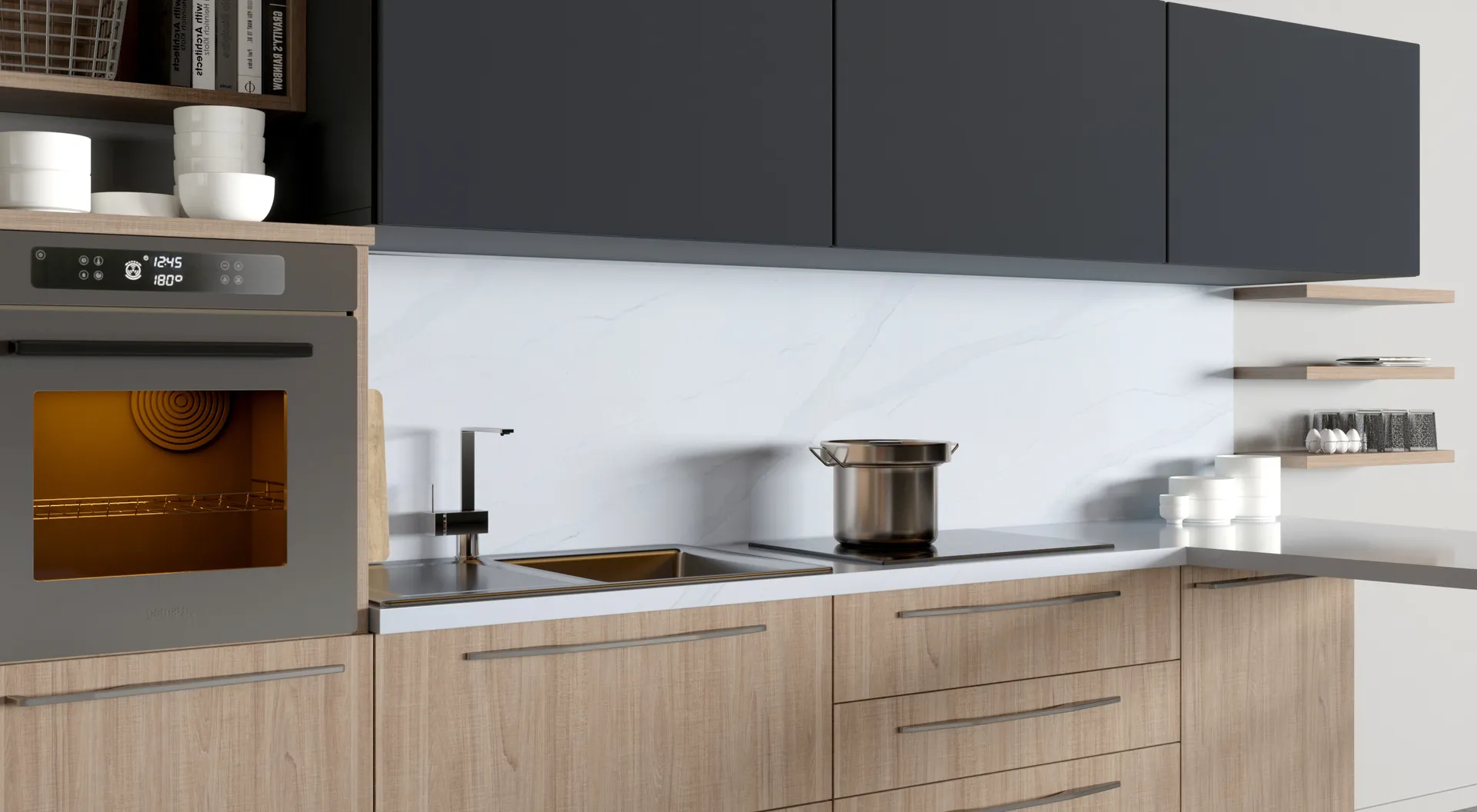 Image of installed Vicostone Bettoglio White Quartz countertops