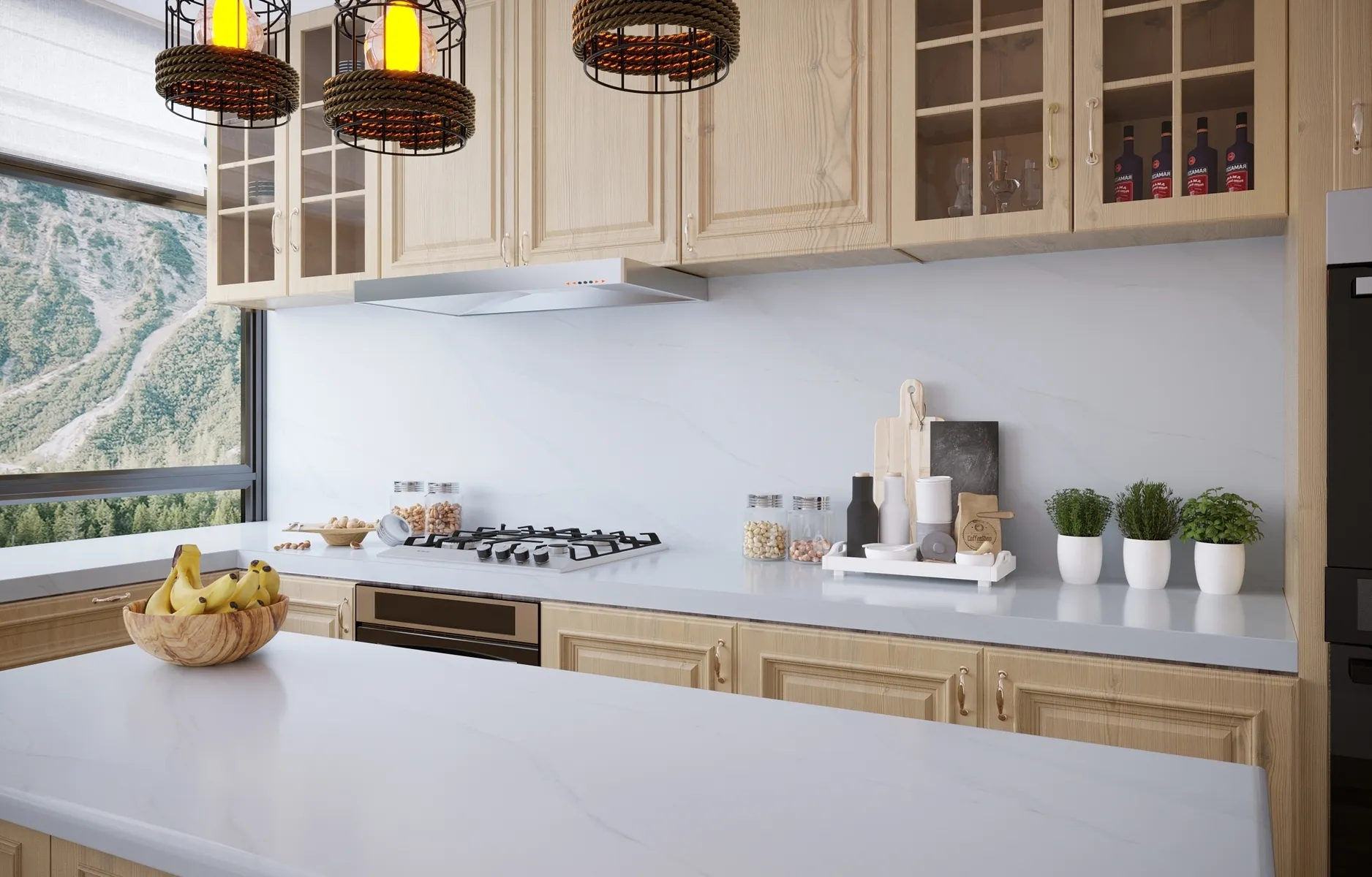Image of installed Vicostone Bettoglio White Quartz countertops