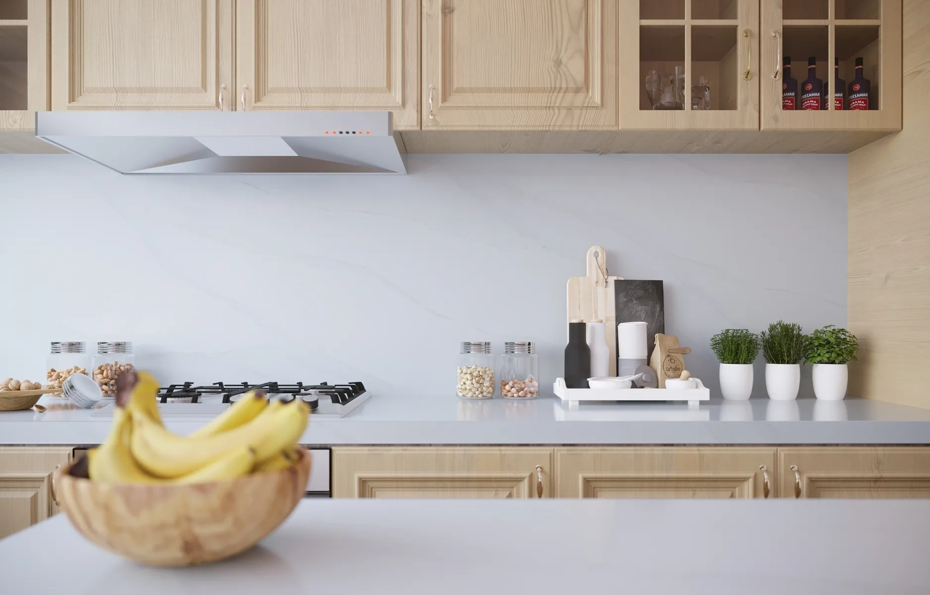 Image of installed Vicostone Bettoglio White Quartz countertops
