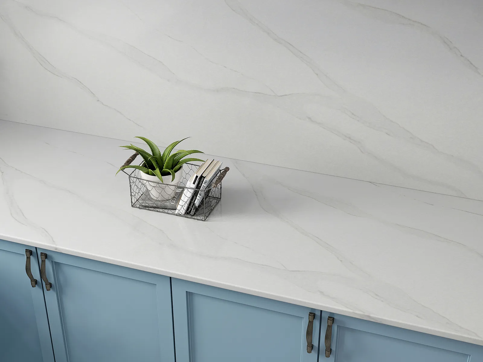 Image of installed Vicostone Bettoglio White Quartz countertops